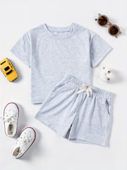 2pcs Boys Cotton T-Shirts & Drawstring Shorts Set Summer Clothes