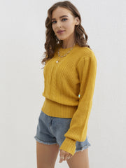 Twist Patten Crew Neck Pullover Sweater Womens Fall Winter Casual Lantern Sleeve