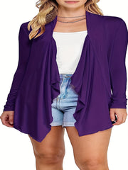 Solid Long Sleeve Open Front Stretch Cardigan