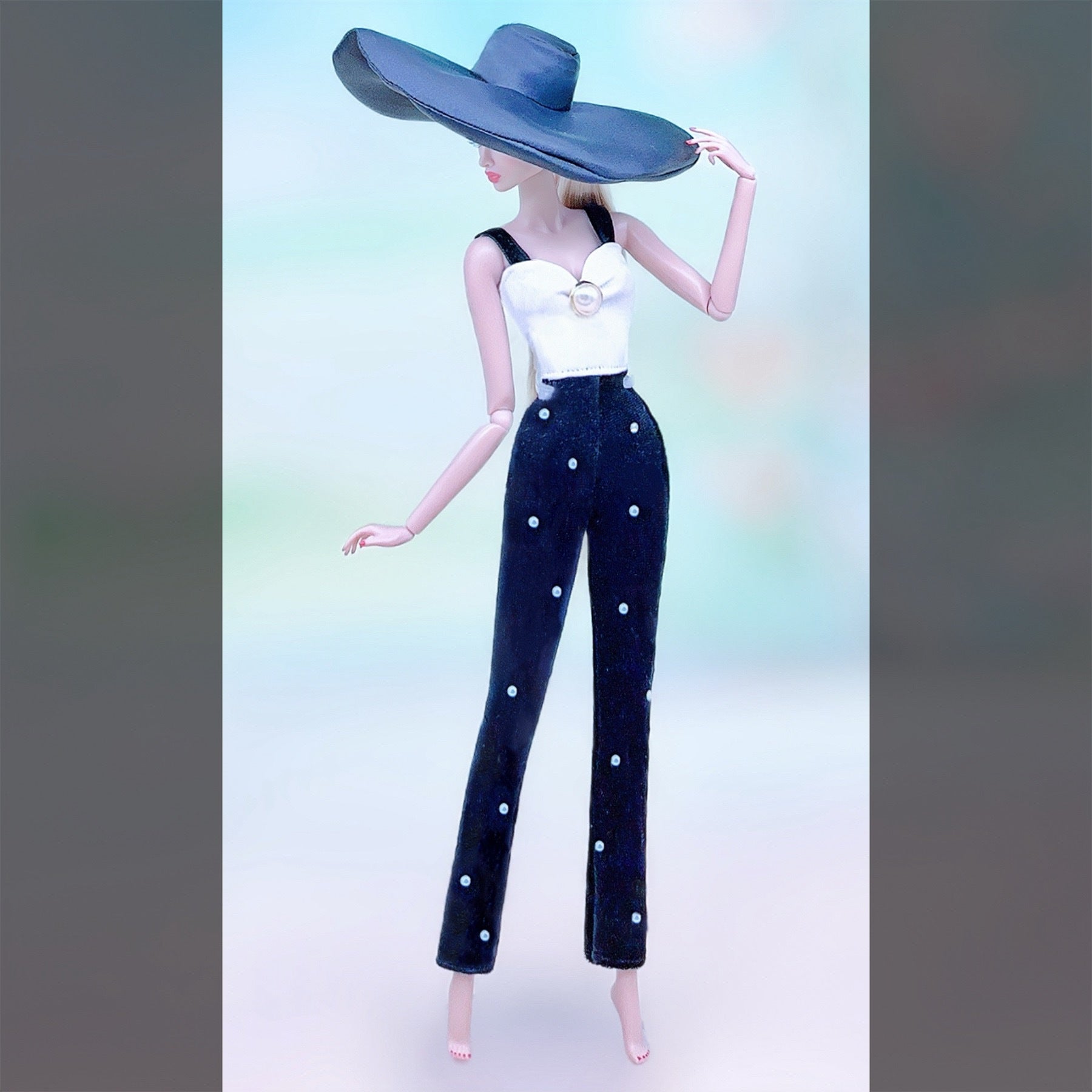 Wide Leg Trousers and Top Outfit for 1:6 Scale Dolls, Doll Dress Accessories