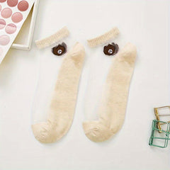 Cartoon Bear Print Socks & Ankle Socks Pack
