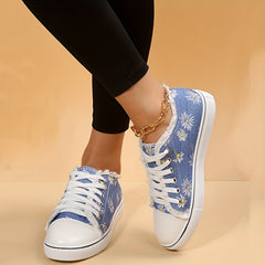 Women's Floral Canvas Shoes Lace Up Low Top Sneakers