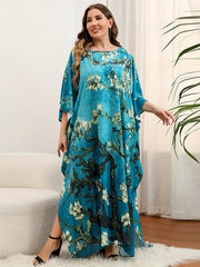 Boho Cover Up Dress Women's Plus Floral Print Bat Sleeve