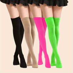 4 Pairs Solid Thigh High Stockings Cosplay Over The Knee Socks Women's Hosiery