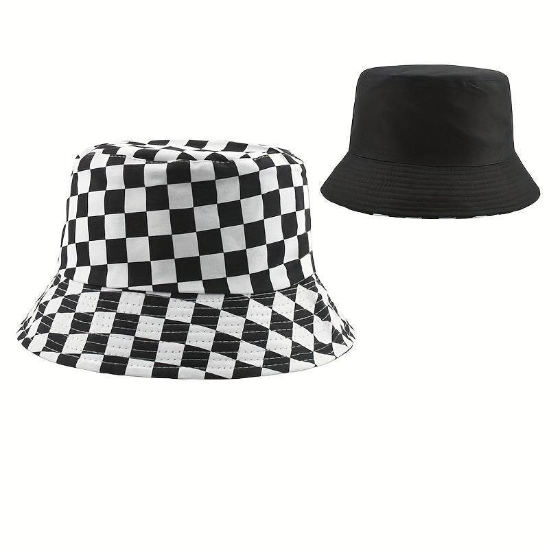 Plaid Double-sided Bucket Hat for Men Women Outdoor Sunshade