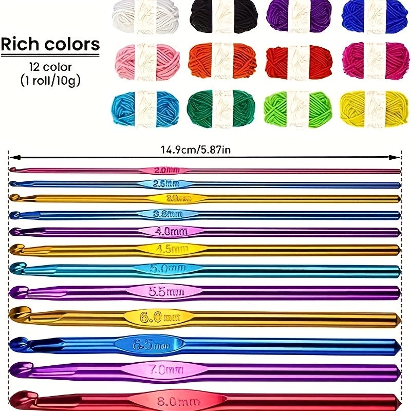 24pcs Crochet Yarn Set - Acrylic and Cotton - 10g - 12 Stitches - 2 Hooks