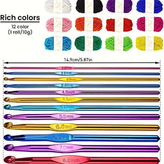 24pcs Crochet Yarn Set - Acrylic and Cotton - 10g - 12 Stitches - 2 Hooks