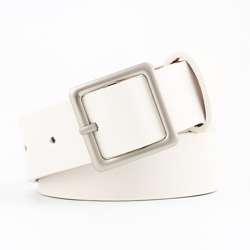 Square Metal Pin Buckle Women Leather Belt for Jeans
