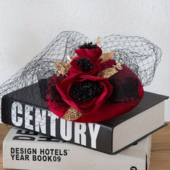 French Style Fascinators Hats Flower Golden Leaf Decor Veil Bridal Wedding Tiara