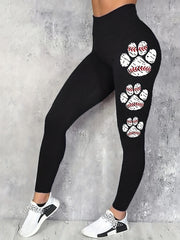 High Waist Dog Paw Print Yoga Leggings Slim Fitted Sports Pants for Women