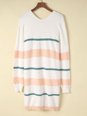 Stripe Long Sleeve Knit Cardigan With Pockets