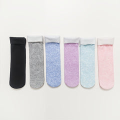 6 Pairs Plush Lined Mid Tube Socks Women's Stockings
