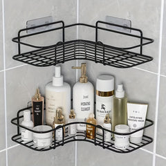 Adhesive Corner Shower Shelf with Hooks and Soap Holder