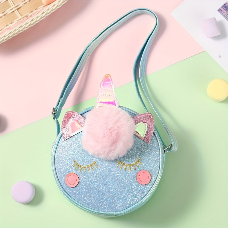 Kids Rainbow Glitter Shoulder Bag Round Crossbody Coin Purse