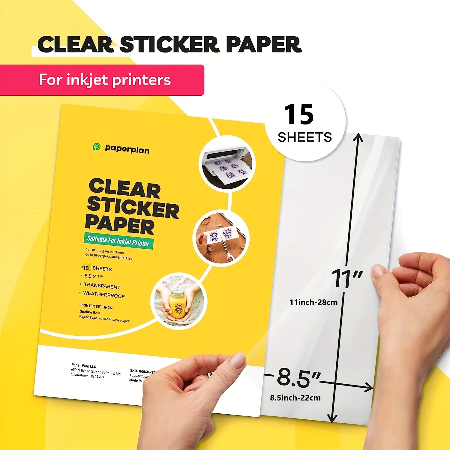 15pcs Clear Inkjet Printer Stickers Paper