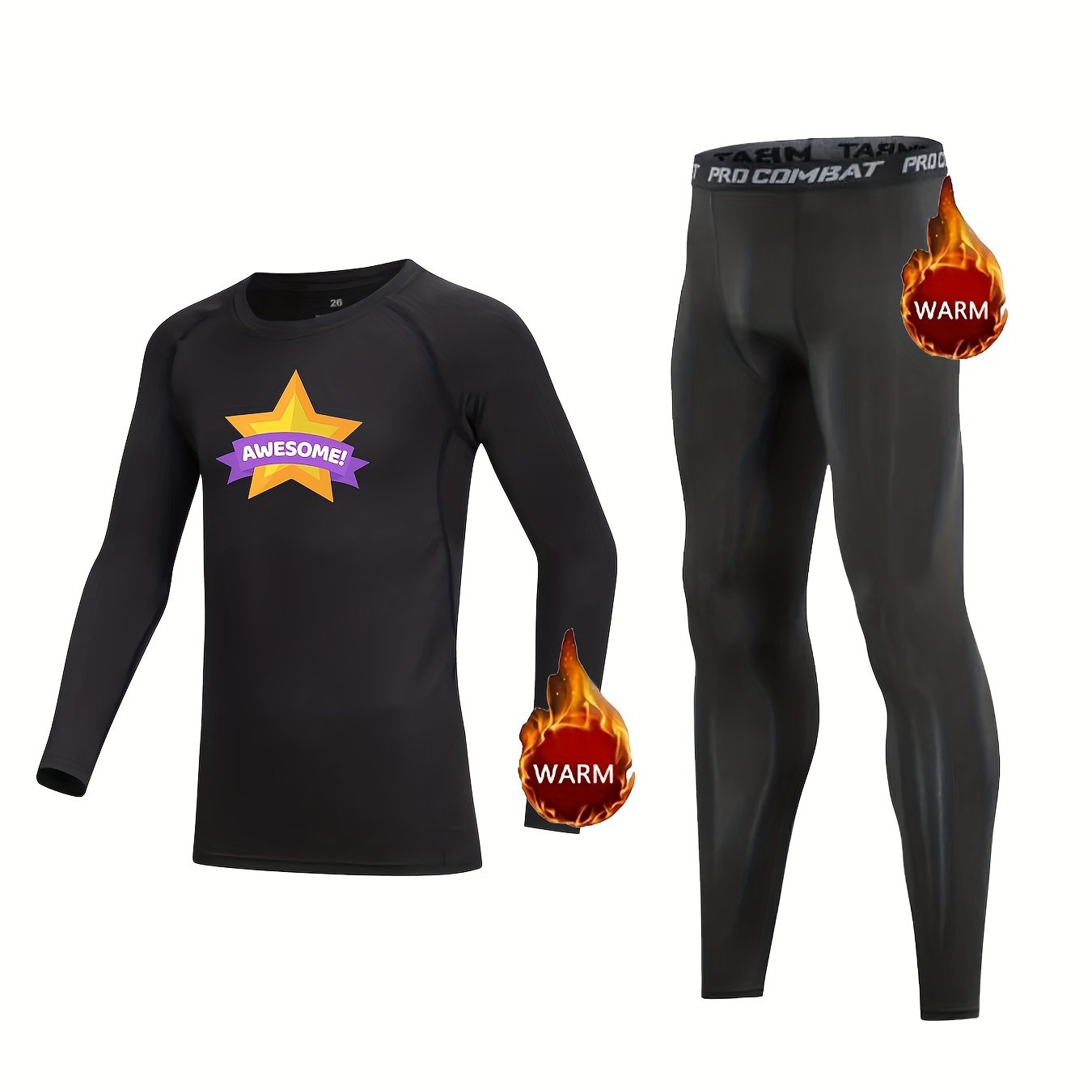 2pcs Kids Compression Fleece Sets Cartoon Star Pattern Long Sleeve Pullover