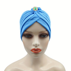 Artificial Gemstone Decor Turban Cap Hijab Hat Head Wrap Chemo Beanie
