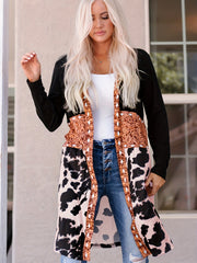 Cow Print Patchwork Open Front Jacket