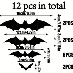 12pcs Halloween Bat Stickers 3D PVC Creative Wallpaper Stickers