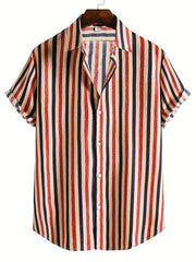 Men's Vertical Striped Short Sleeve Shirt for Daily Wear