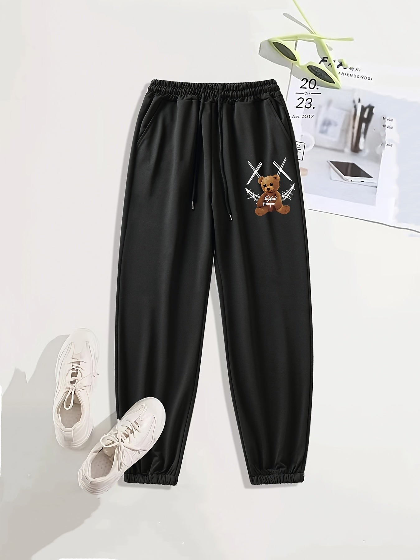 Bear Print Casual Sports Pants Drawstring Jogging Pants Women's Sweatpants