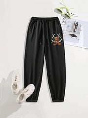 Bear Print Casual Sports Pants Drawstring Jogging Pants Women's Sweatpants