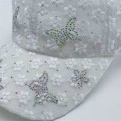 Rhinestone Butterfly Baseball Cap Lace Hollow Out Breathable Dad Hats