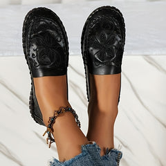 Women's Flower Pattern Flat Shoes Lightweight Faux Leather Shoes