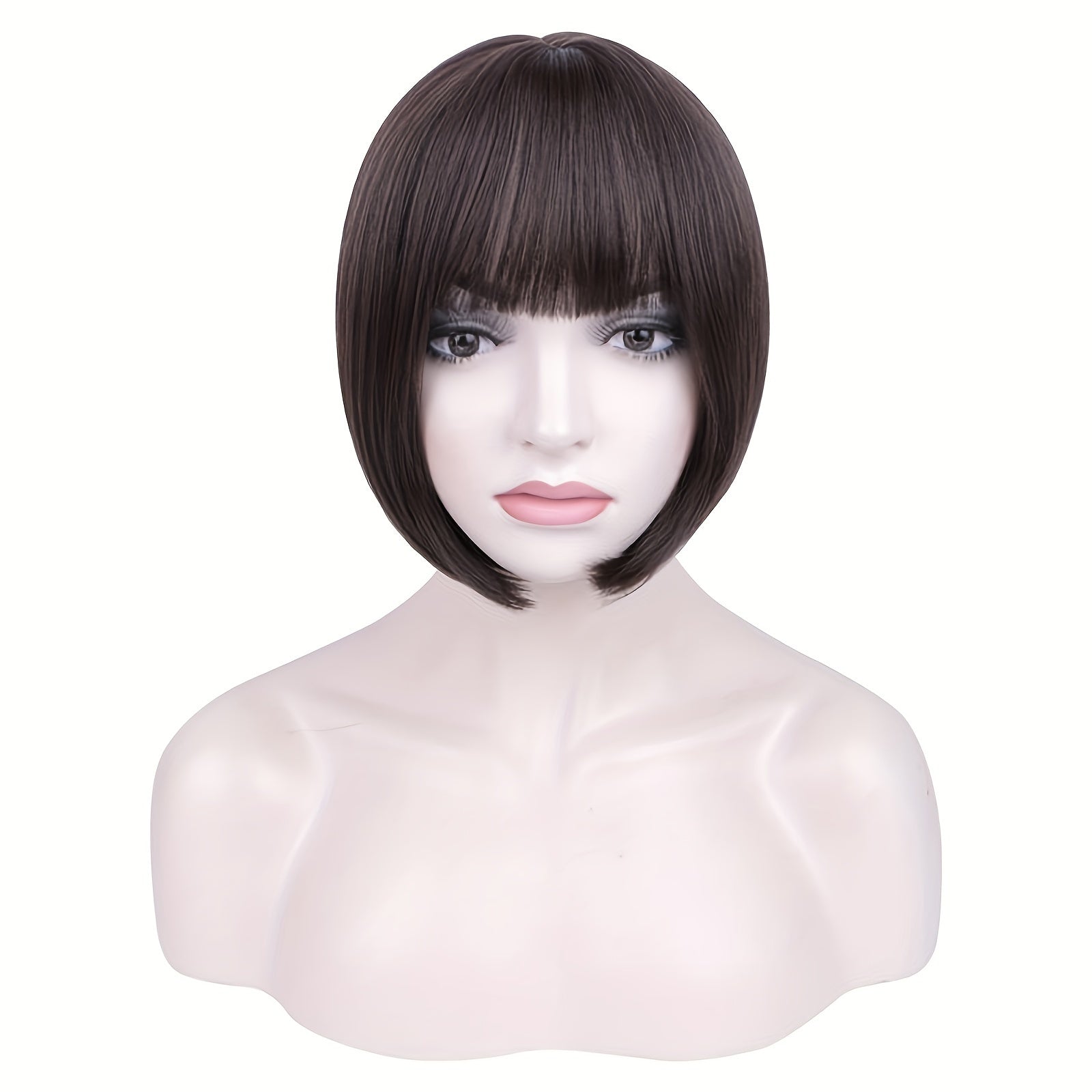 Short Straight Wig 4 Colors Natural Fluffy Wig Straight Bangs Women Daily Party