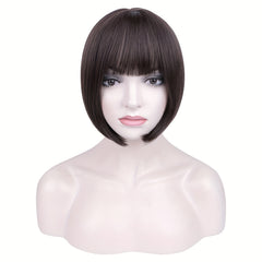 Short Straight Wig 4 Colors Natural Fluffy Wig Straight Bangs Women Daily Party