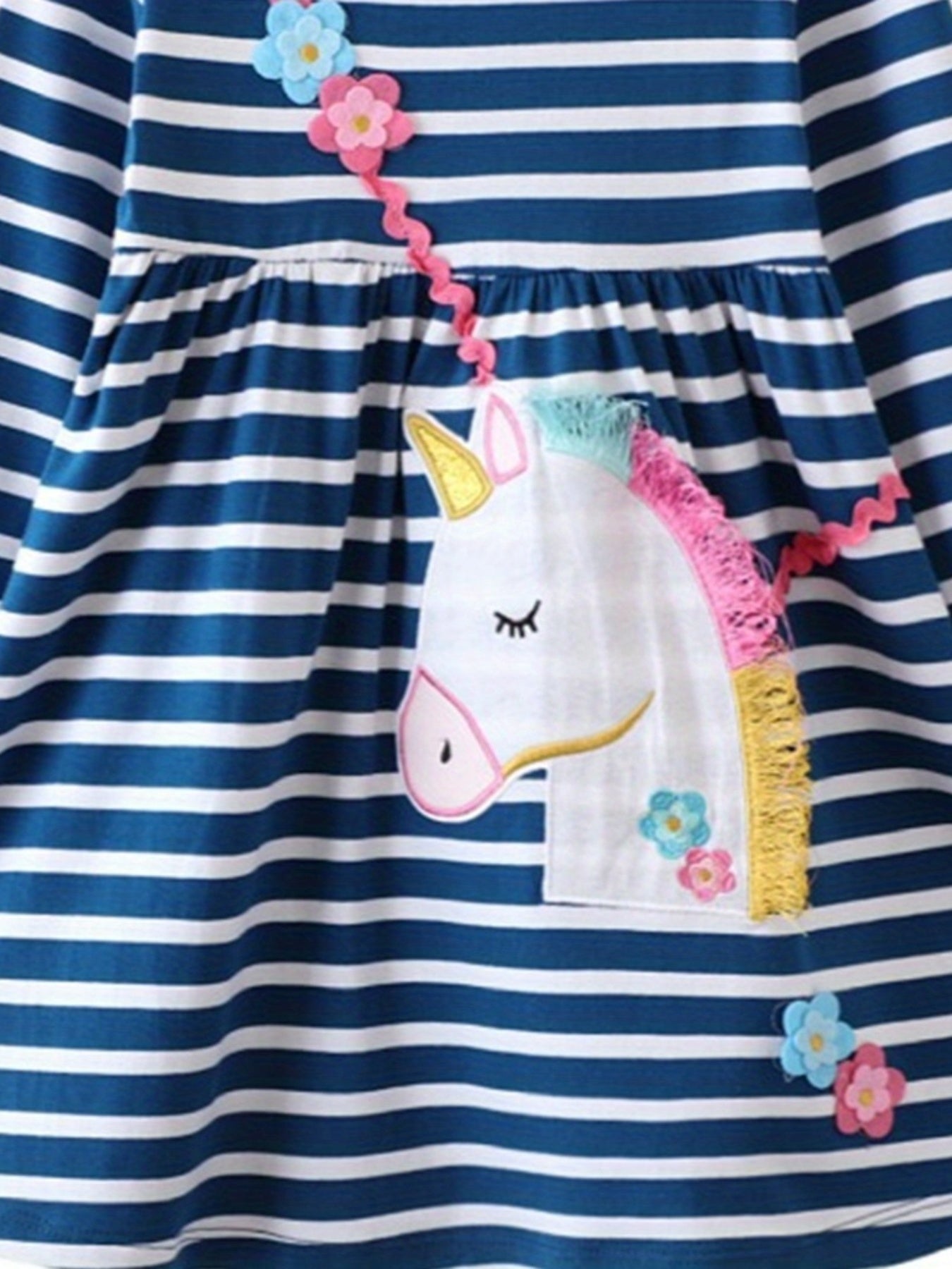 Preschool Girls' Unicorn Striped Long Sleeve Dress