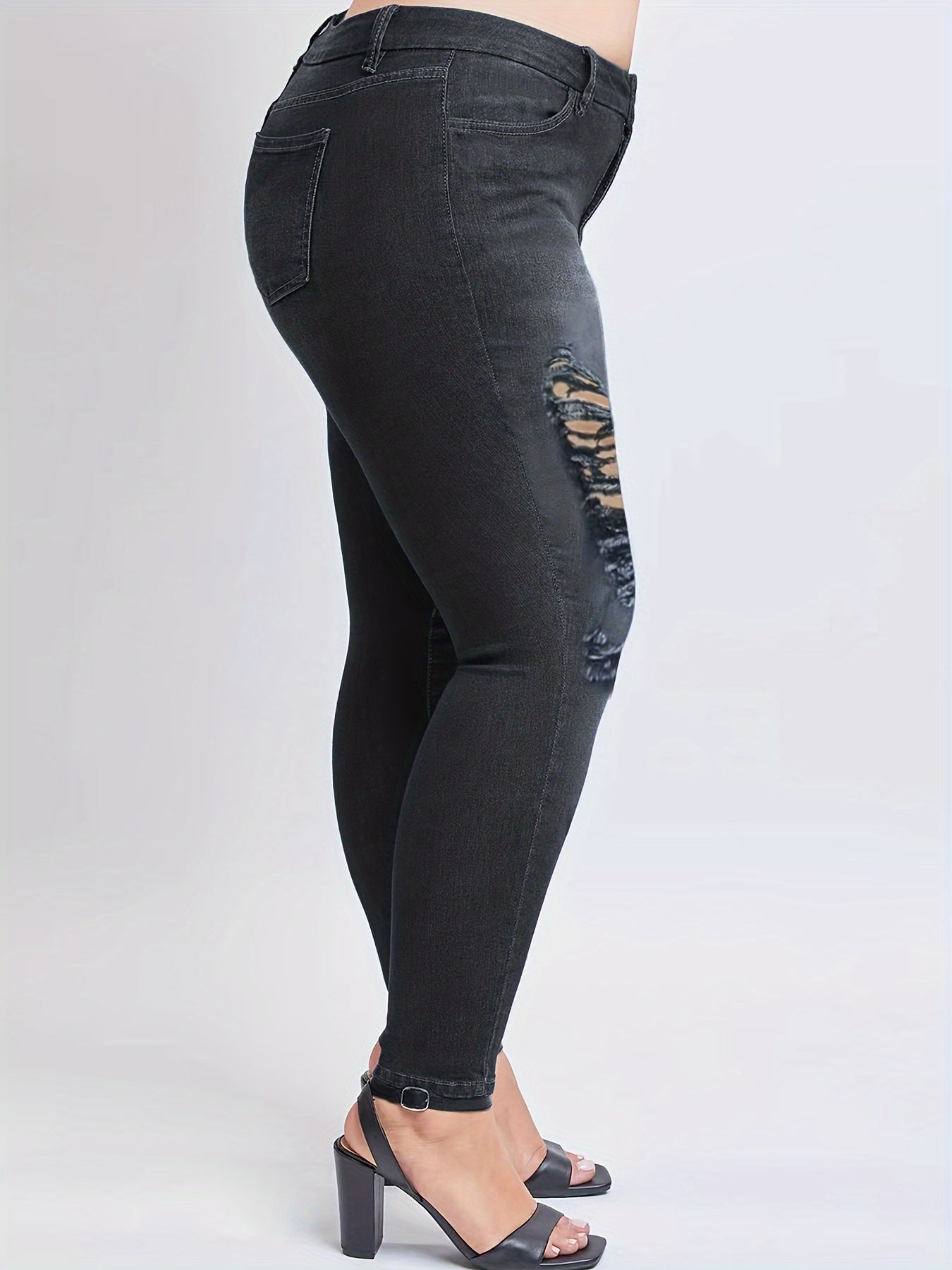 Solid Ripped High Rise Skinny Jeans