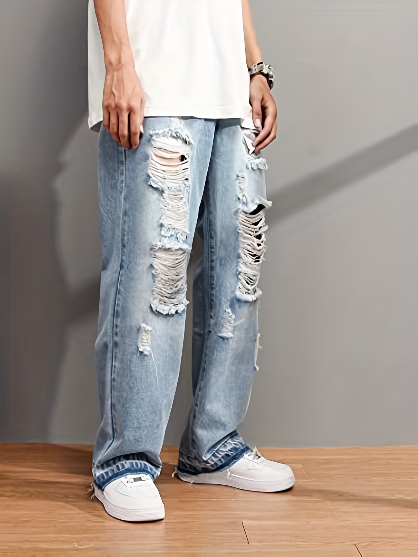 Men's Ripped Jeans Street Style Distressed Denim Pants