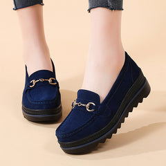 Women's Metal Platform Loafers Slip On Shoes