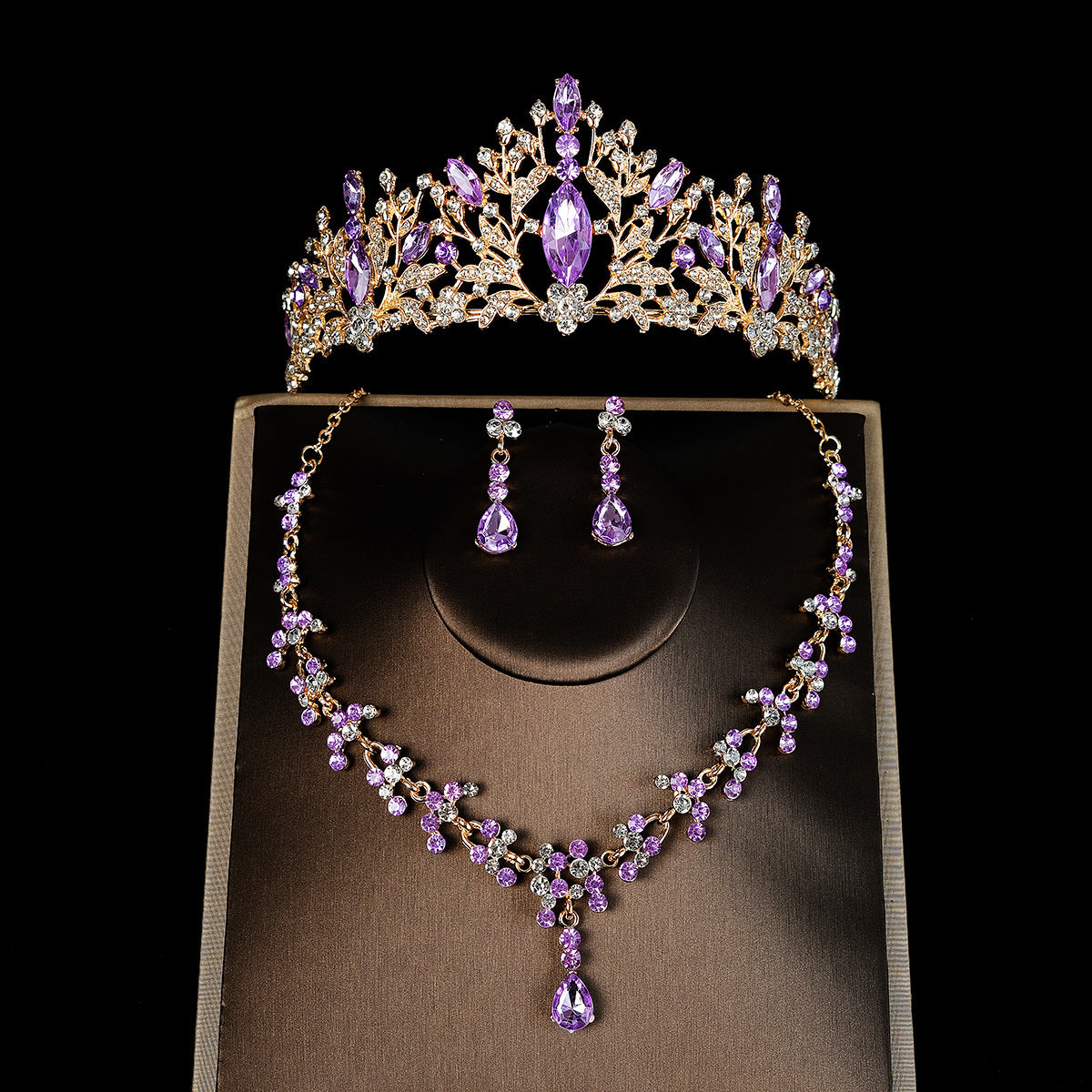 3PCS Wedding Jewelry Set Necklace Earrings Crown