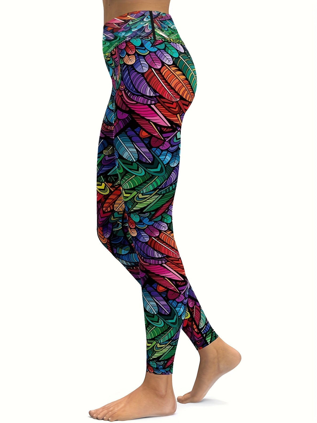 Plume Print Yoga Fitness Leggings High Waist Sports Pants