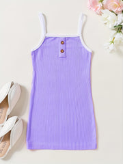 Toddler Girls Block Trim Button Decor Ribbed Cami Dress
