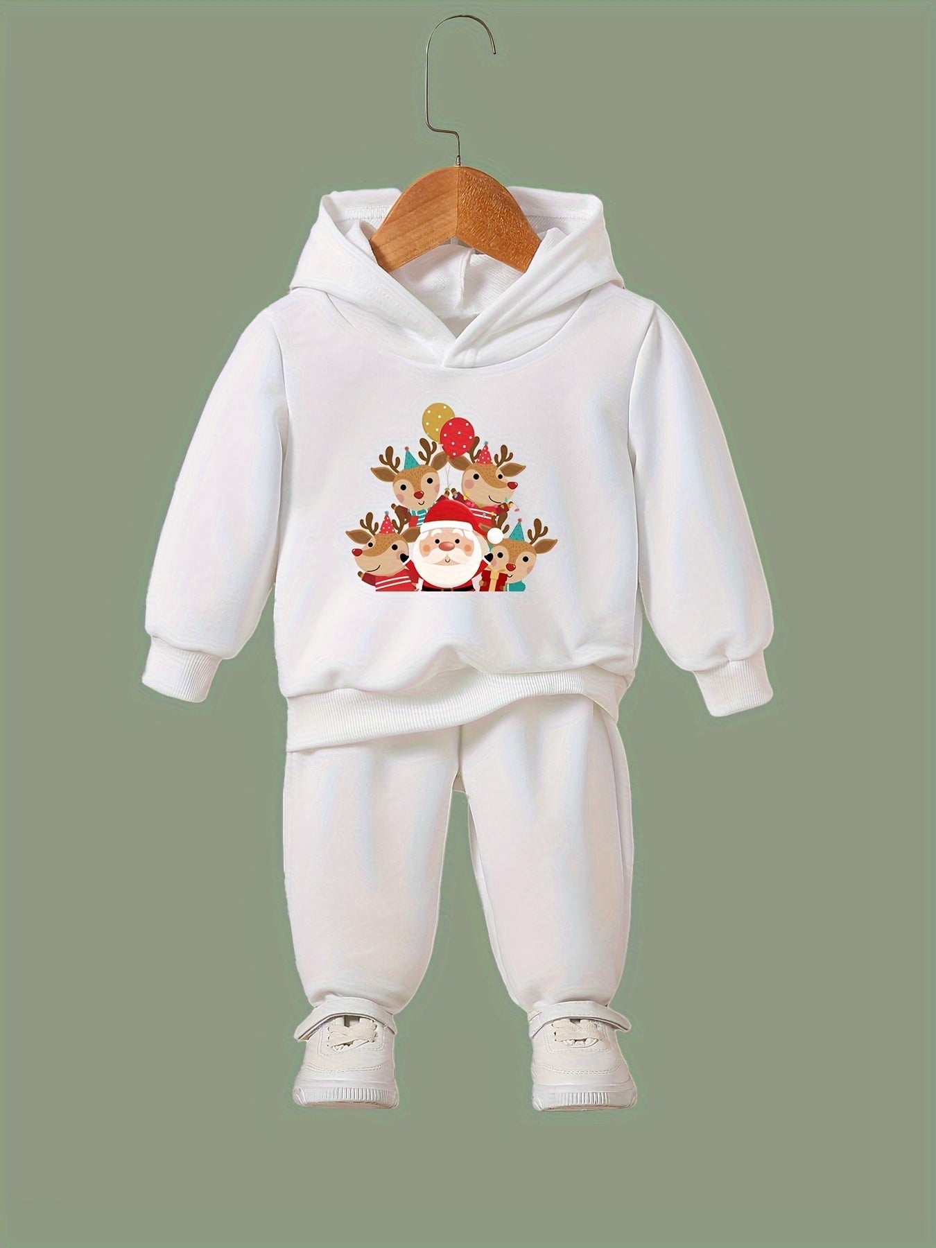 Reindeer Crew & Santa Print Kids Outfit Set for Christmas