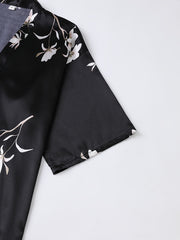 Floral Print Night Robe Short Sleeve V Neck Women's Sleepwear