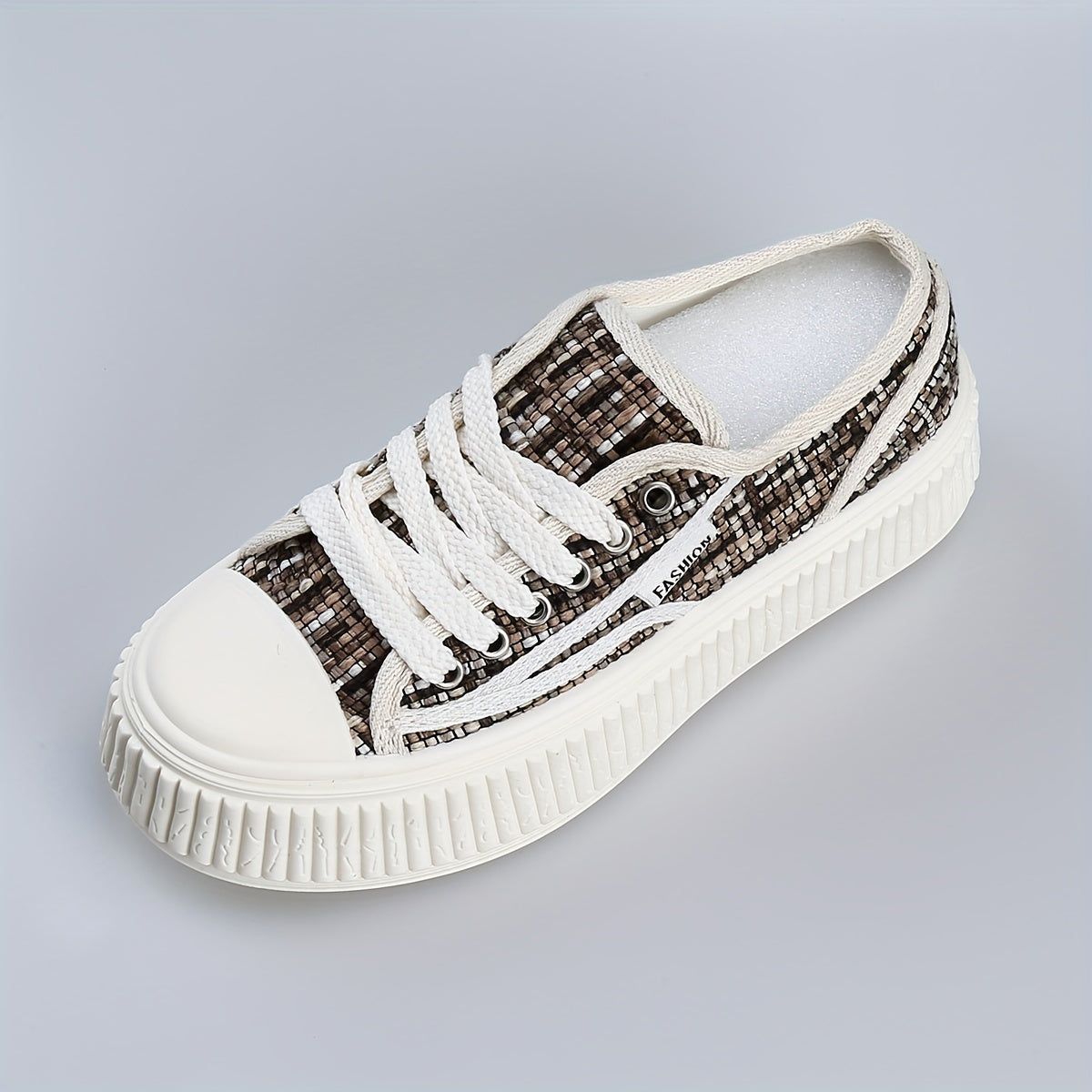 Brown Platform Canvas Shoes Lace Up Outdoor Sneakers
