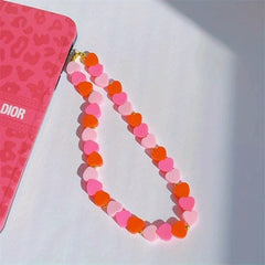 Pink Gradient Heart Mobile Phone Chain Keychain For Girls