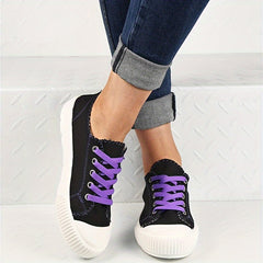 Solid Sneakers Women's Lace Up Casual Shoes Lightweight Soft And Comfortable