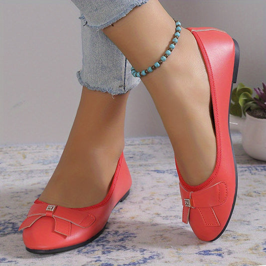 Women's Rhinestone & Bowknot Flat Shoes Slip On Faux Leather Shoes