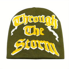 Y2K Beanie Cap Knitted Gothic Lightning Skull Hat Hip Hop Warm Ski Hat