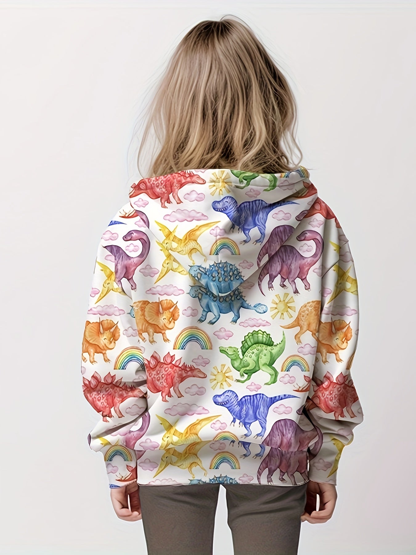 Girls Dino Painting Graphic Hoodie Spring Fall 4-14y