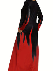 Ombre Print Long Sleeve V Neck Maxi Dress