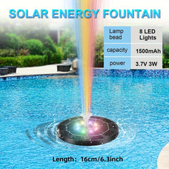 5W LED Solar Fountain Pump with LED Light for Birdbaths & Garden Decor