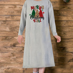 Christmas Loungewear Dress Women's Plus Plaid Christmas Tree Long Slee