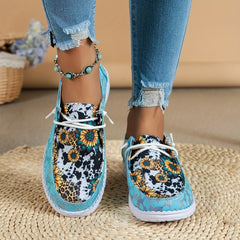 Women's Sunflower Patchwork Flat Shoes Lace Up