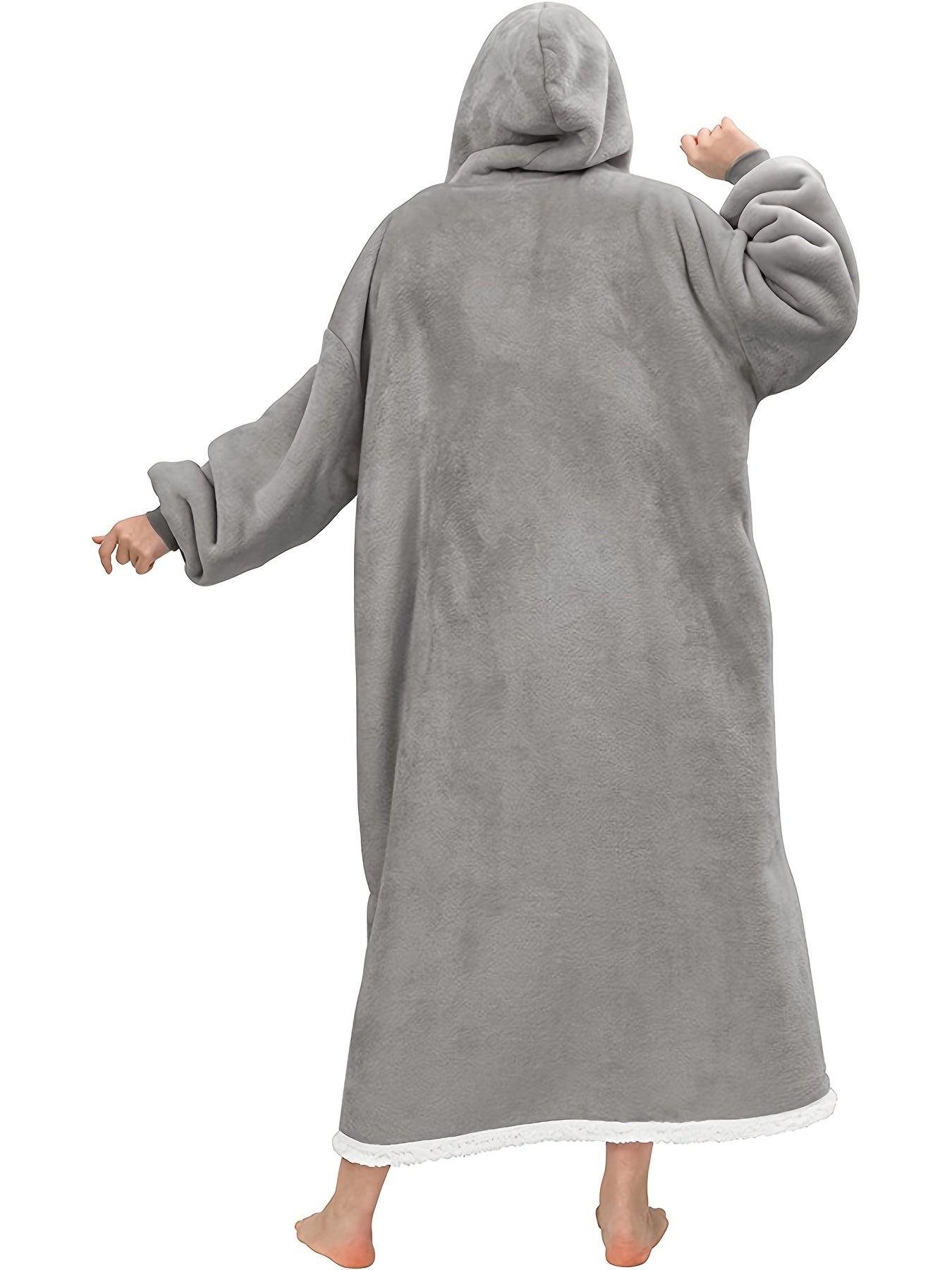 Women's Plus Size Fleece Hooded Lounge Robe with Pockets